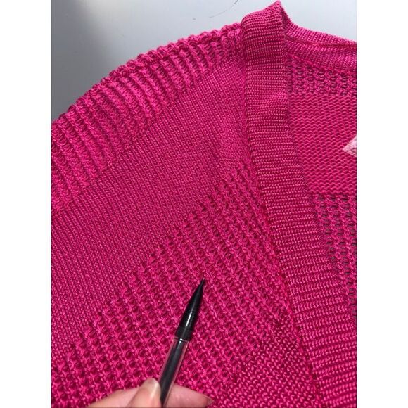 Worthington cropped short sleeve cardigan button-front closure vibrant pink dolm - Picture 5 of 9